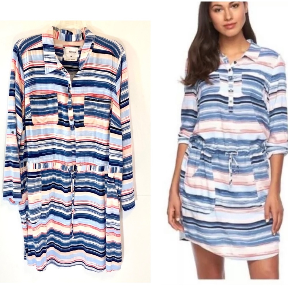 Striped Dress, Adjustable Sleeve Length